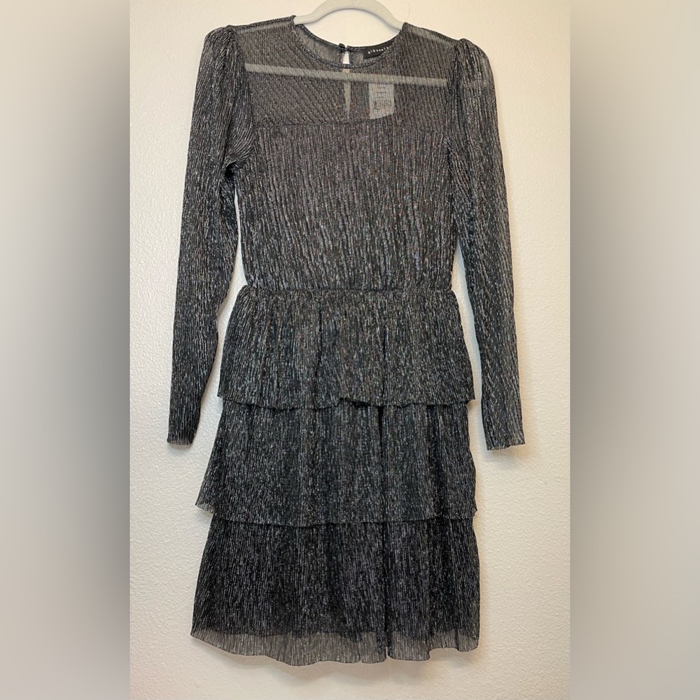 Gibsonlook NWT Shine Party Ruffle Long Sleeves Midi Dress Size XXS